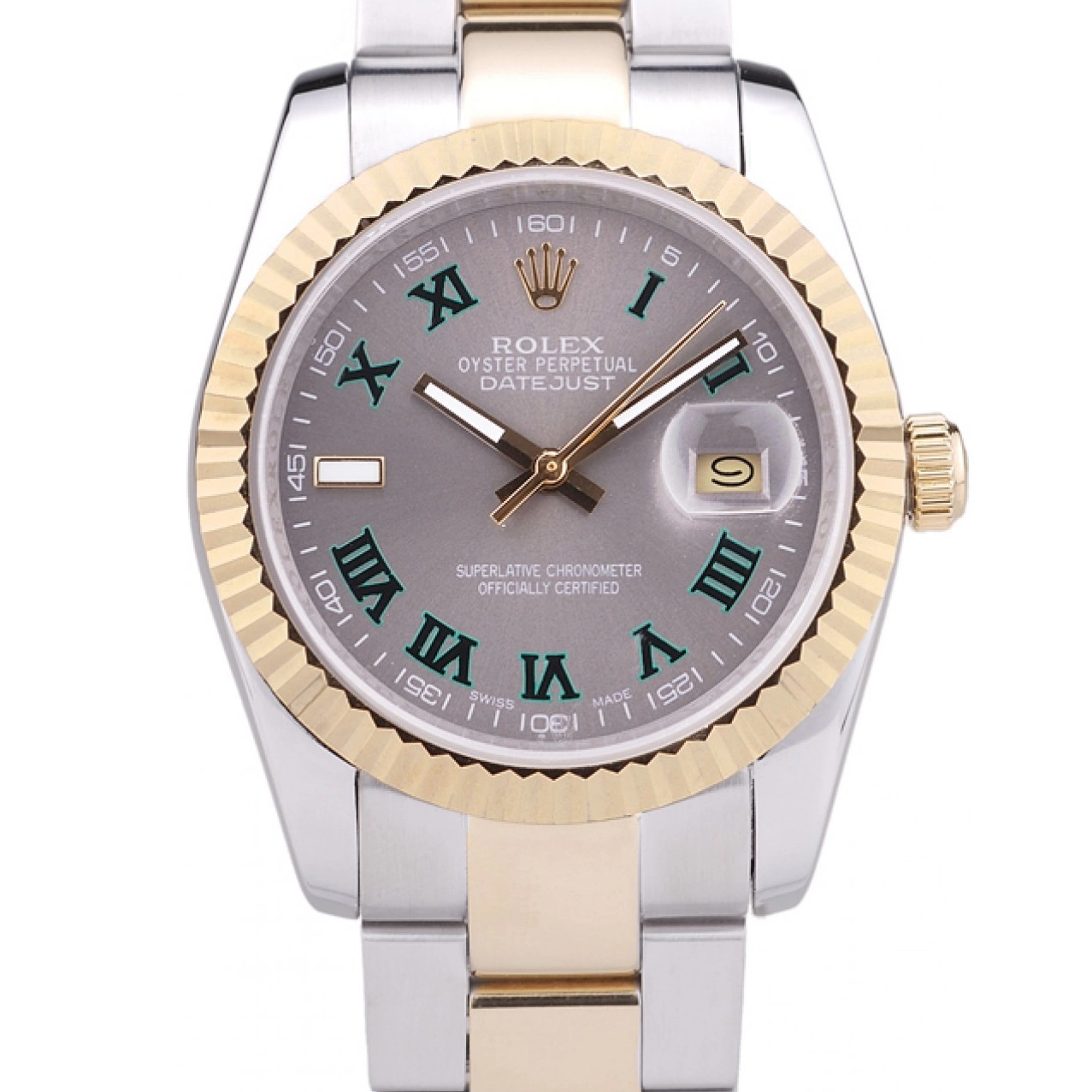 Aaa replica watch Bezel Dial Datejust Rolex Ribbed 7460 Grey 0608